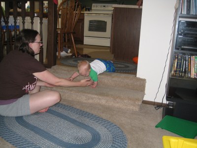crawling down the stairs