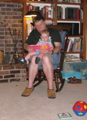 kivrin and grandpa reading a book