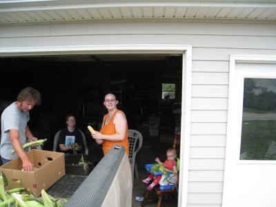 shucking corn together