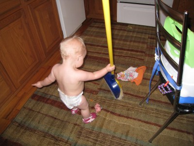 sweeping up the carpet