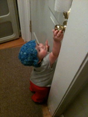 hat on at door lets go