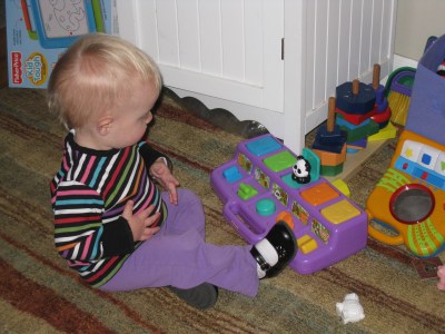 pushing the button herself