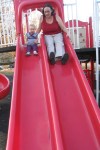 kivrin and mama on the slide&nbsp;racing
